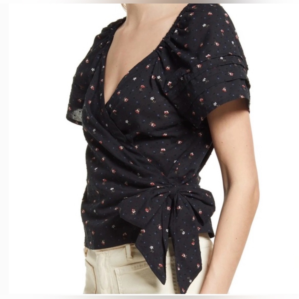Madewell Black Floral Wrap Blouse
